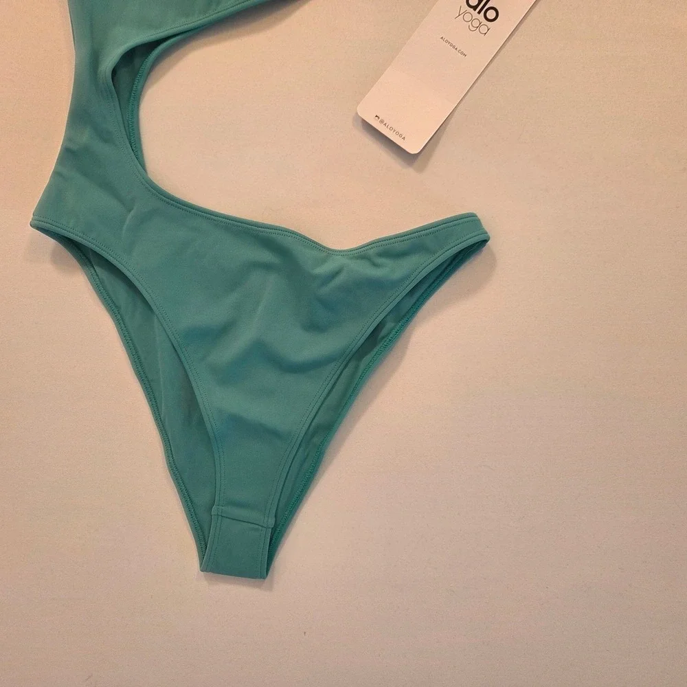 ALO Yoga Body Wave‎ One Piece Swimsuit Ocean Teal Asymmetrical Cutout XS W8113R